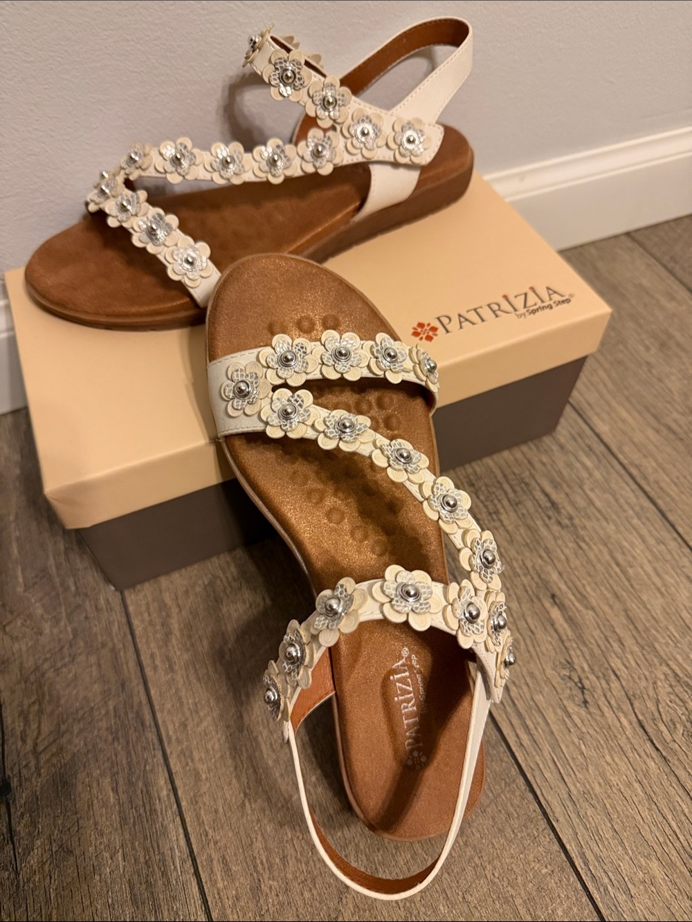 Patrizia Ivory Floral T-Strap Sandals